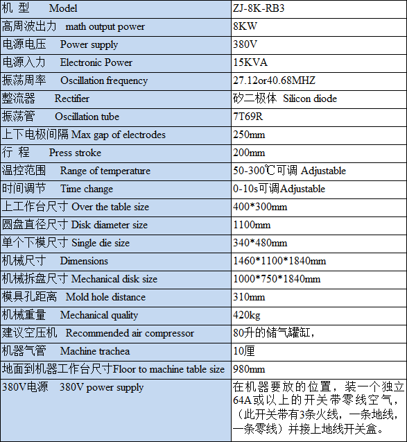 高周波熱合機(jī)技術(shù)參數(shù) 